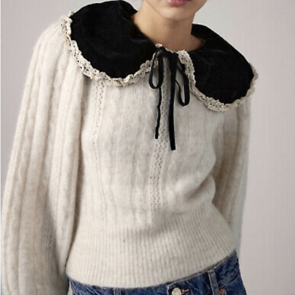 Zara Alpaca Wool blend Sweater with Black Collar NWT